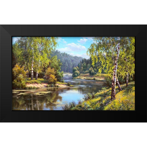 At the river Black Modern Wood Framed Art Print by Prishchepa, Igor