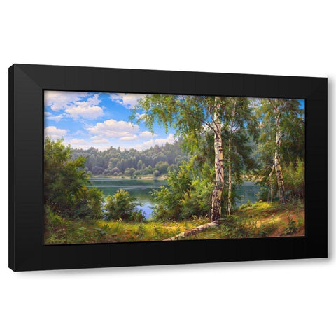 Forest lake Black Modern Wood Framed Art Print by Prishchepa, Igor
