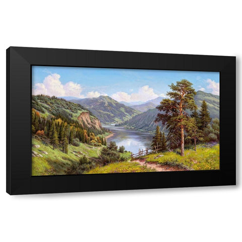 Mountain valley Black Modern Wood Framed Art Print by Prishchepa, Igor