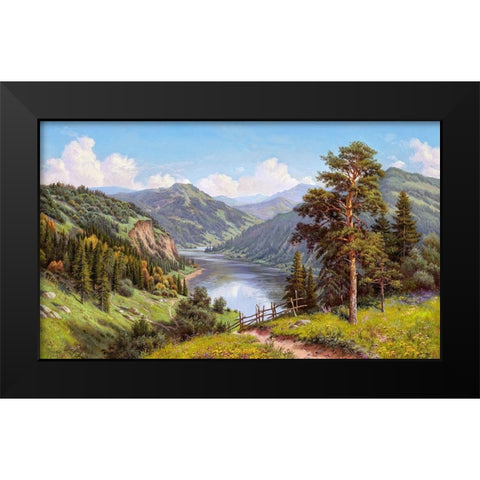 Mountain valley Black Modern Wood Framed Art Print by Prishchepa, Igor