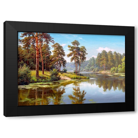 Pines by the water Black Modern Wood Framed Art Print with Double Matting by Prishchepa, Igor