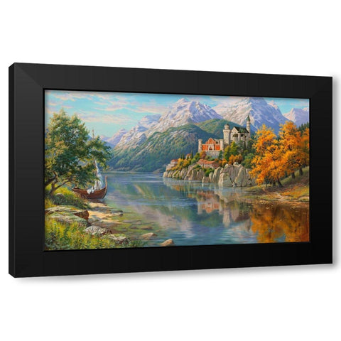 Castle by the river Black Modern Wood Framed Art Print by Prishchepa, Igor