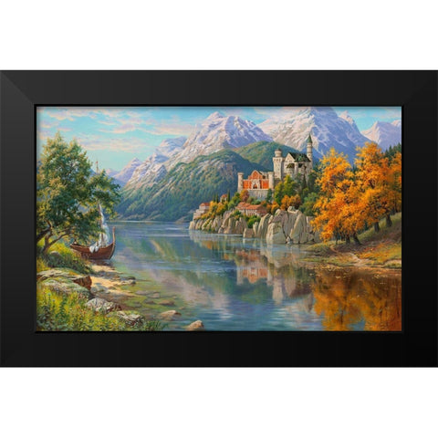 Castle by the river Black Modern Wood Framed Art Print by Prishchepa, Igor