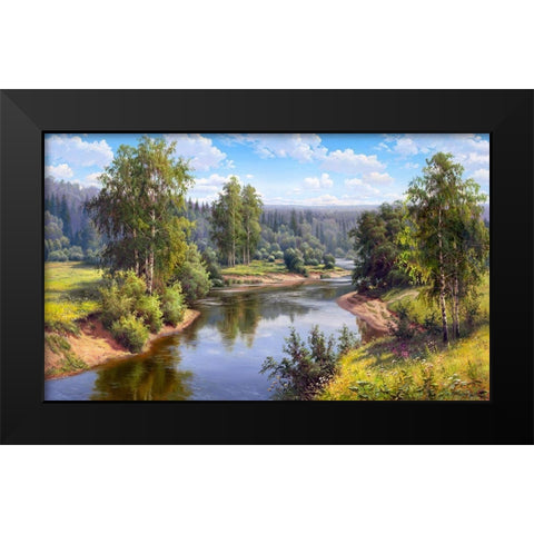 Flowing river Black Modern Wood Framed Art Print by Prishchepa, Igor