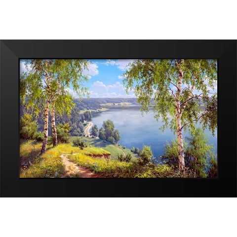 On the river bank Black Modern Wood Framed Art Print by Prishchepa, Igor