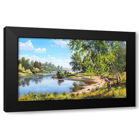Birches near the river  Black Modern Wood Framed Art Print by Prishchepa, Igor