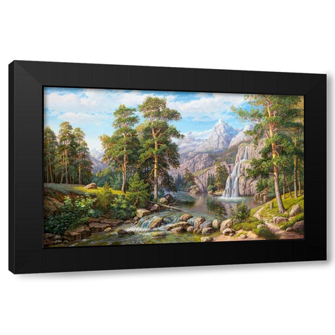 Waterfall Black Modern Wood Framed Art Print by Potapov, Vitaly