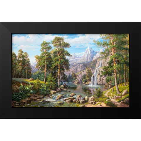 Waterfall Black Modern Wood Framed Art Print by Potapov, Vitaly