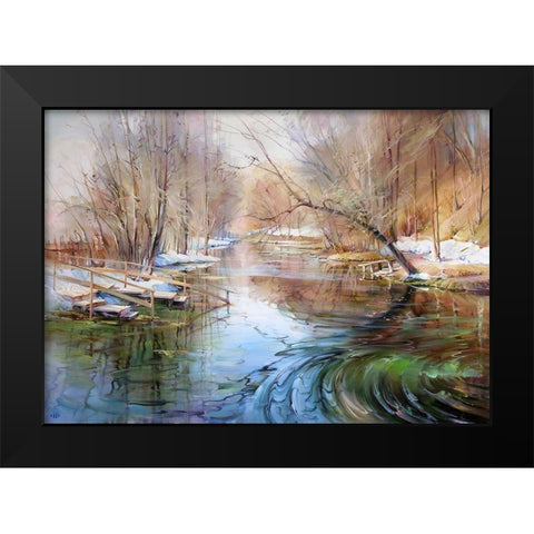 April Black Modern Wood Framed Art Print by Romanov, Roman