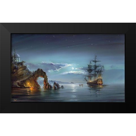 Moonlight night Black Modern Wood Framed Art Print by Romanov, Roman