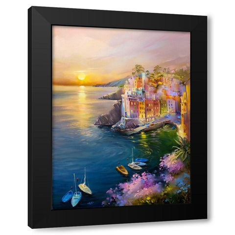 Riomaggiore Black Modern Wood Framed Art Print by Romanov, Roman