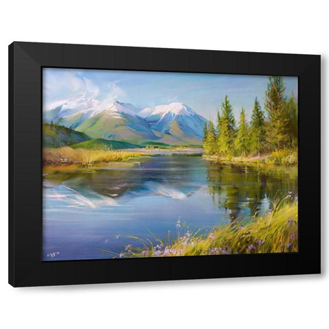 Mountain landscape Black Modern Wood Framed Art Print with Double Matting by Romanov, Roman