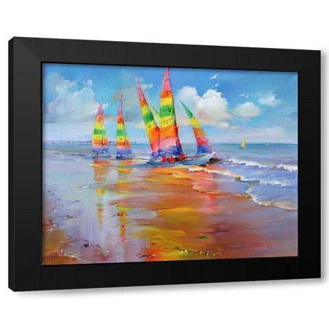 Saint Jean de Monts Black Modern Wood Framed Art Print with Double Matting by Romanov, Roman