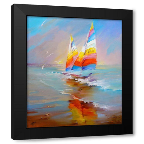 Sails Black Modern Wood Framed Art Print with Double Matting by Romanov, Roman