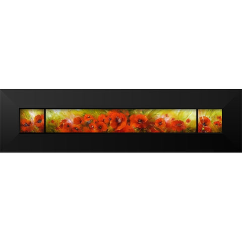Poppies (Triptych) Black Modern Wood Framed Art Print by Romanov, Roman