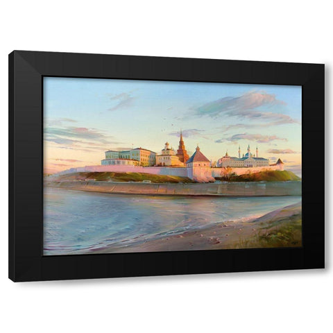 Kazan Kremlin Black Modern Wood Framed Art Print with Double Matting by Romanov, Roman