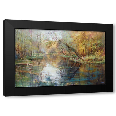 Lake Blue Black Modern Wood Framed Art Print by Romanov, Roman