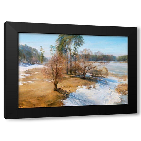 Spring Black Modern Wood Framed Art Print with Double Matting by Romanov, Roman