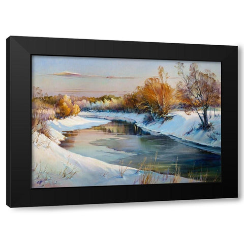 Winter evening Black Modern Wood Framed Art Print by Romanov, Roman