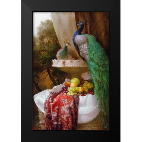 Peacocks Black Modern Wood Framed Art Print by Sevryukov, Dmitry
