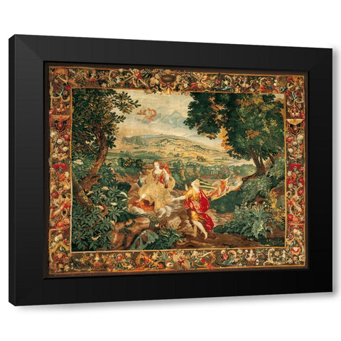 Flemish tapestry Black Modern Wood Framed Art Print with Double Matting by Anonymous 17Th C.
