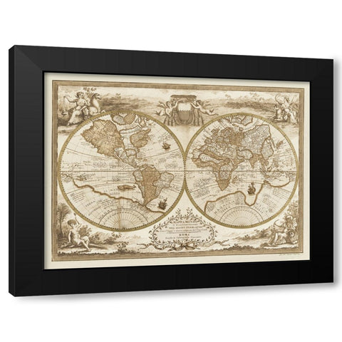 Mappa del Globo Terraqueo Black Modern Wood Framed Art Print with Double Matting by Anonymous