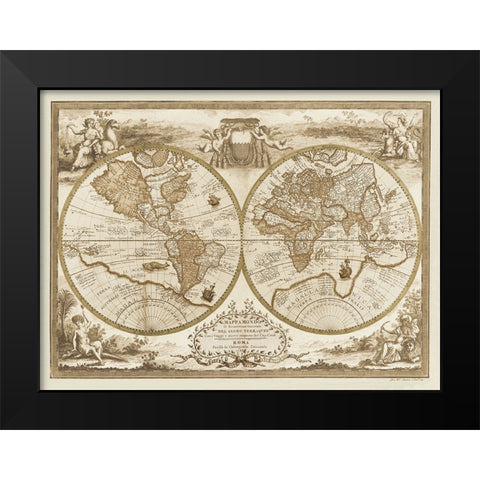 Mappa del Globo Terraqueo Black Modern Wood Framed Art Print by Anonymous