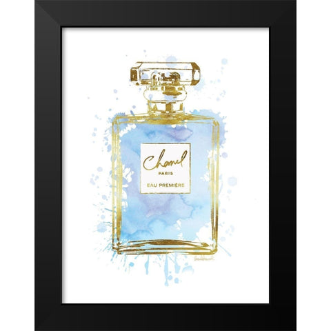 Perfume Bottle Blue Black Modern Wood Framed Art Print by Greenwood, Amanda
