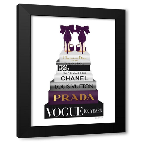 Book Stack Metallic Purple Black Modern Wood Framed Art Print with Double Matting by Greenwood, Amanda