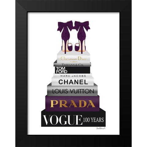 Book Stack Metallic Purple Black Modern Wood Framed Art Print by Greenwood, Amanda