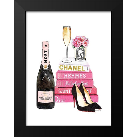 Pink Champagne Black Modern Wood Framed Art Print by Greenwood, Amanda