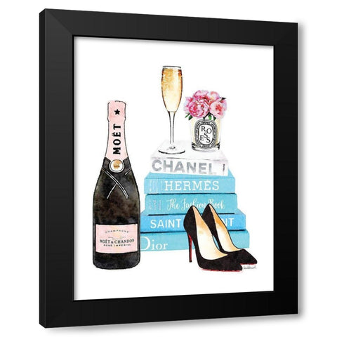 Teal Champagne Black Modern Wood Framed Art Print by Greenwood, Amanda