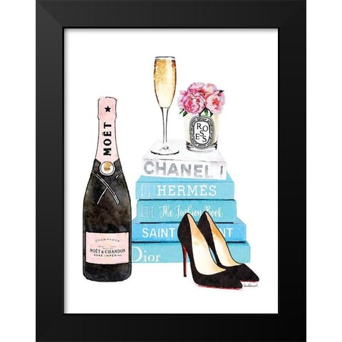 Teal Champagne Black Modern Wood Framed Art Print by Greenwood, Amanda
