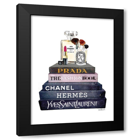 Book Stack Makeup Black Modern Wood Framed Art Print with Double Matting by Greenwood, Amanda
