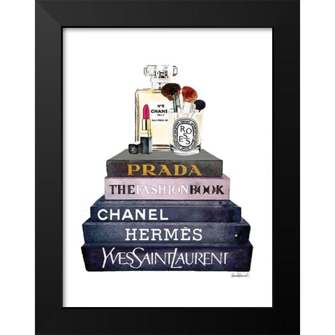 Book Stack Makeup Black Modern Wood Framed Art Print by Greenwood, Amanda