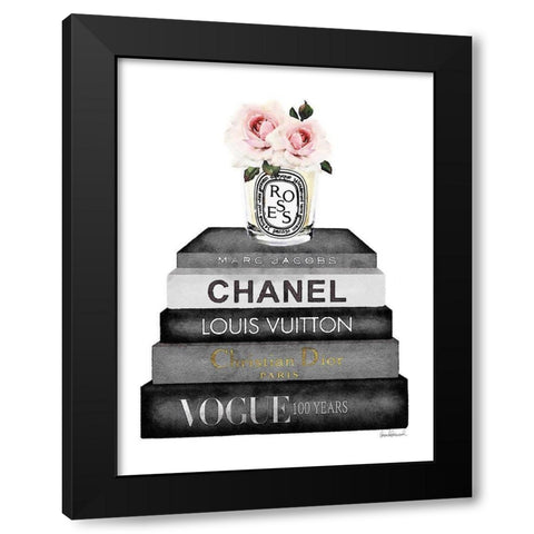 Book Stack Pink Rose Black Modern Wood Framed Art Print by Greenwood, Amanda