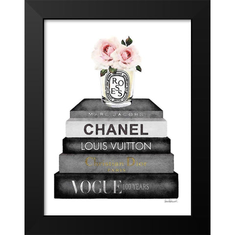 Book Stack Pink Rose Black Modern Wood Framed Art Print by Greenwood, Amanda