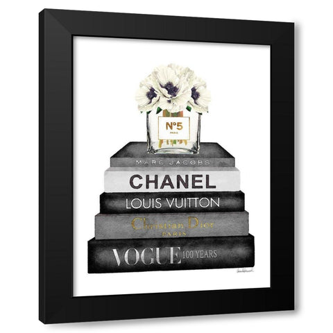 Book Stack Grey Poppy Black Modern Wood Framed Art Print with Double Matting by Greenwood, Amanda