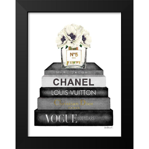 Book Stack Grey Poppy Black Modern Wood Framed Art Print by Greenwood, Amanda