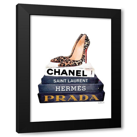 Book Stack Leopard Shoes Black Modern Wood Framed Art Print with Double Matting by Greenwood, Amanda