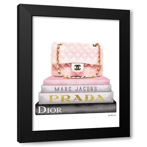 Book Stack Pink Bag Black Modern Wood Framed Art Print by Greenwood, Amanda