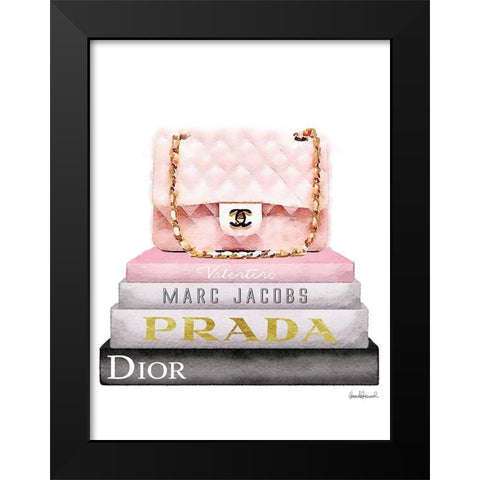 Book Stack Pink Bag Black Modern Wood Framed Art Print by Greenwood, Amanda