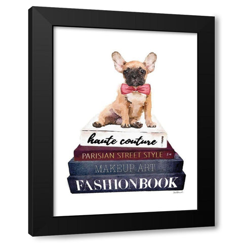 Book Stack Frenchie Black Modern Wood Framed Art Print with Double Matting by Greenwood, Amanda