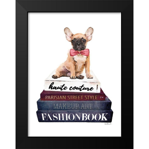 Book Stack Frenchie Black Modern Wood Framed Art Print by Greenwood, Amanda