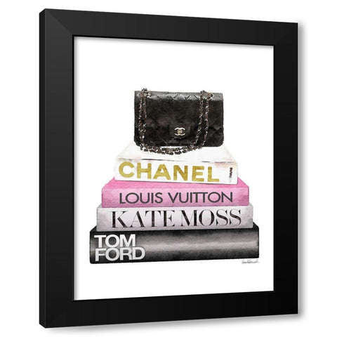 Book Stack Black Bag Black Modern Wood Framed Art Print by Greenwood, Amanda