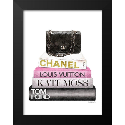 Book Stack Black Bag Black Modern Wood Framed Art Print by Greenwood, Amanda