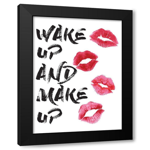 Wakeup Makeup Lipstick Kisses Black Modern Wood Framed Art Print with Double Matting by Greenwood, Amanda