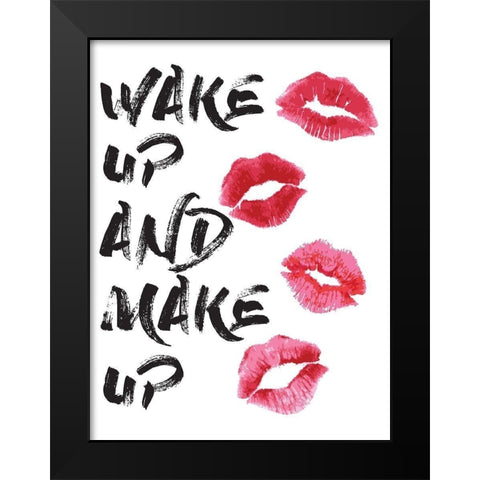 Wakeup Makeup Lipstick Kisses Black Modern Wood Framed Art Print by Greenwood, Amanda