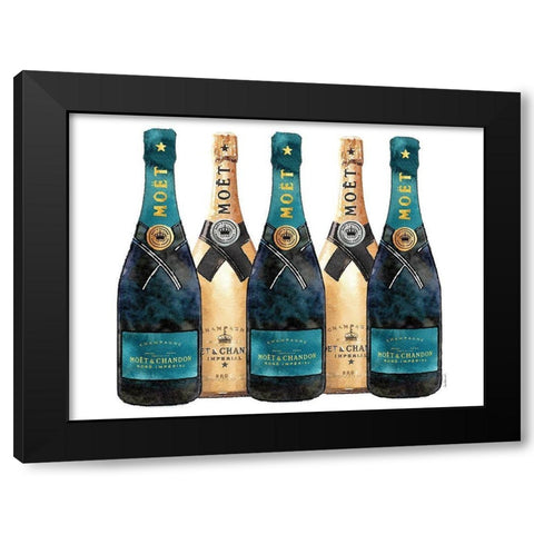 Champange 5 Teal and Gold Black Modern Wood Framed Art Print by Greenwood, Amanda