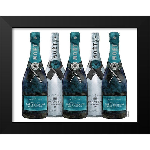 Champange 5 Teal and Silver Black Modern Wood Framed Art Print by Greenwood, Amanda